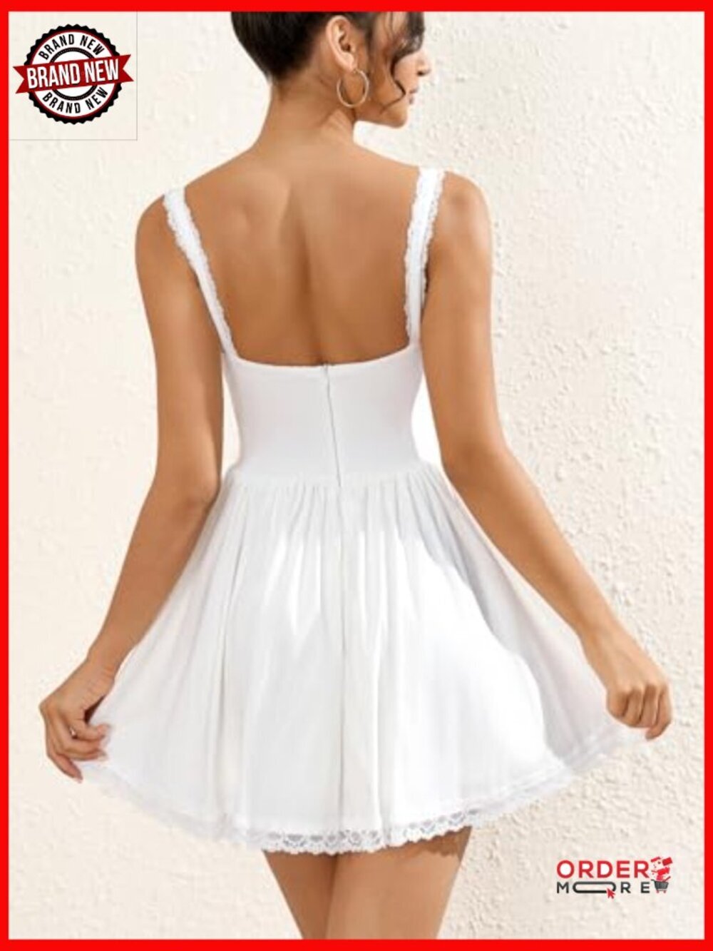 Floral Mini Dress Square Neck Tie Front Lace Ruched Backless Party - Picture 5 of 7